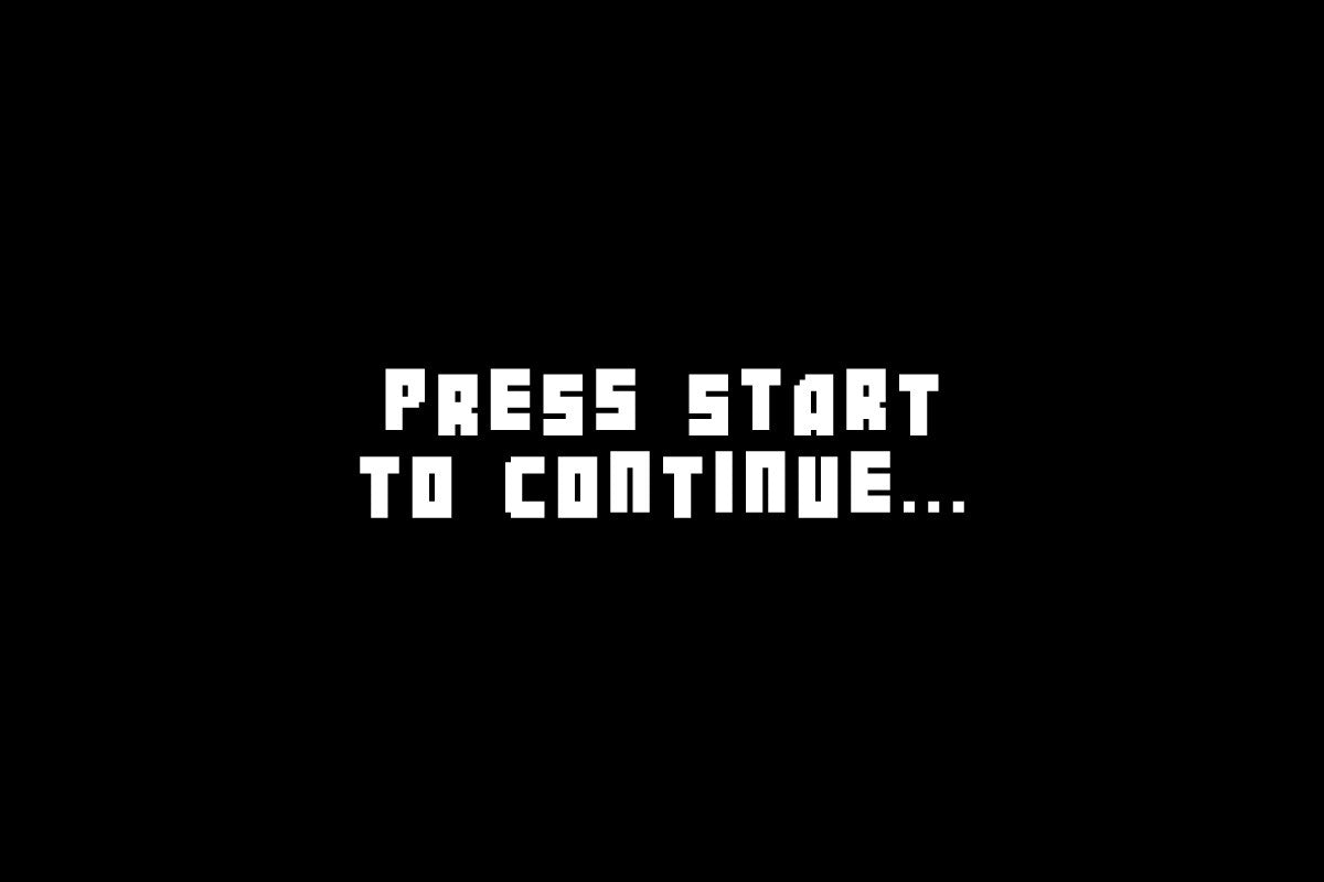 Press Start screen featuring Botsmatic font by Out of Step Font Company